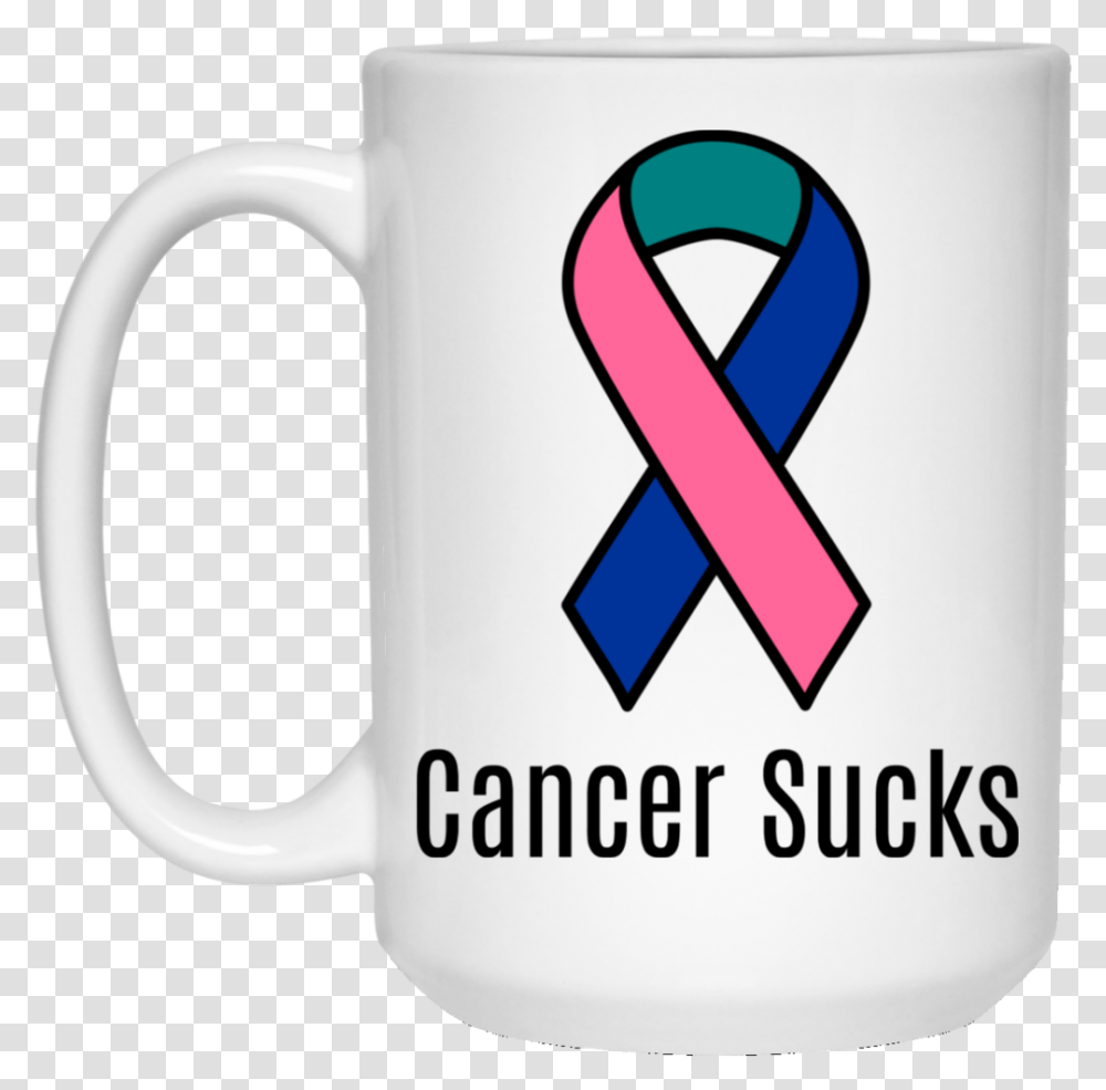 Cancer Sucks Pink Blue Teal Ribbon Thyroid Cancer Awareness Thyroid Cancer Ribbon Svg, Coffee Cup, Tape, Jug, Stein Transparent Png
