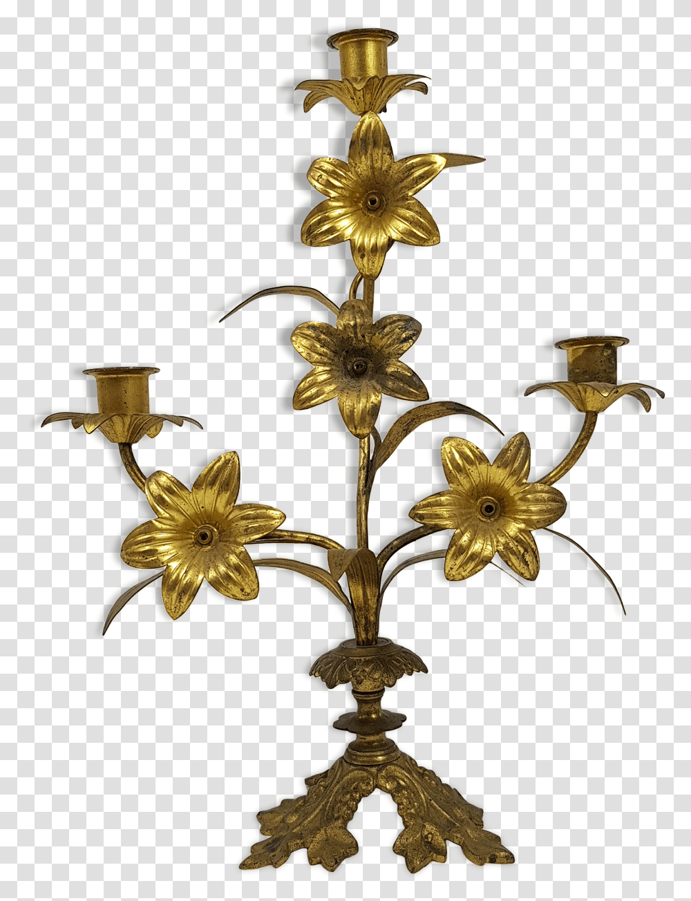 Candlestick Church In Bronze Gold Flower Pattern Floral Brass, Lamp, Chandelier, Cross Transparent Png