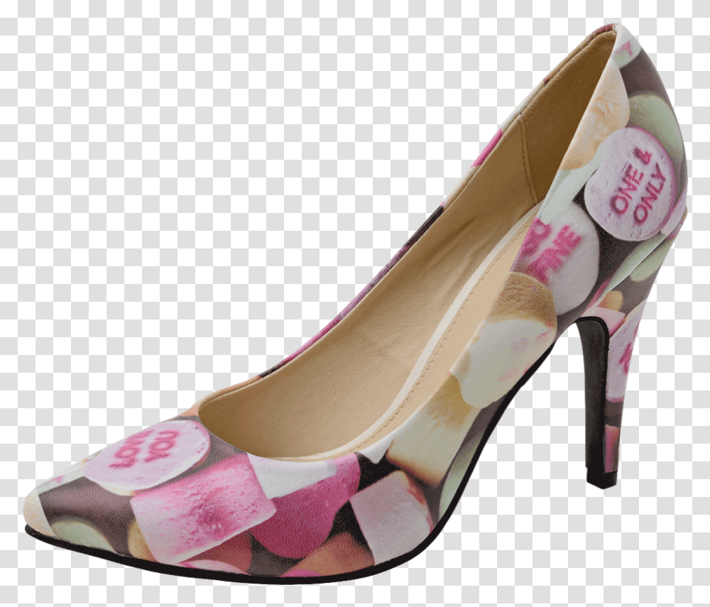 Candy Hearts Pattern Vegan Pointed Diana Heel High Heeled Shoe, Apparel, Footwear, Sandal Transparent Png