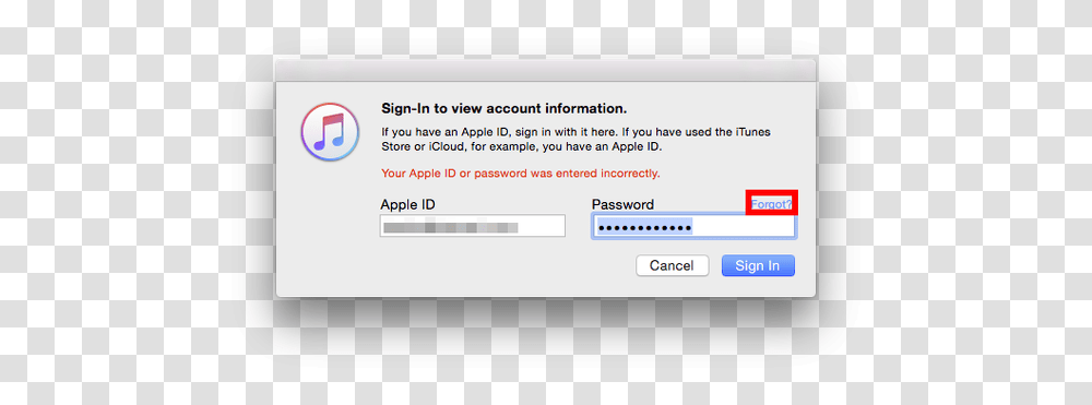 Cannot Connect To Itunes Store Your Apple Id Or Password Was Entered Incorrectly, File, Text, Webpage, Electronics Transparent Png