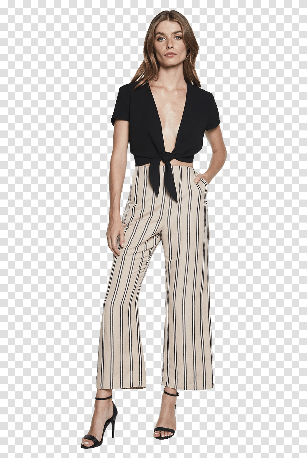 Cap Sleeve Tie Top In Colour Jet Black Photo Shoot, Pants, Apparel, Person Transparent Png