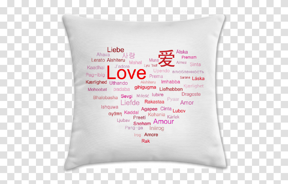 Capa De Almofada Love Love In Many Languages, Pillow, Cushion, Business Card, Paper Transparent Png