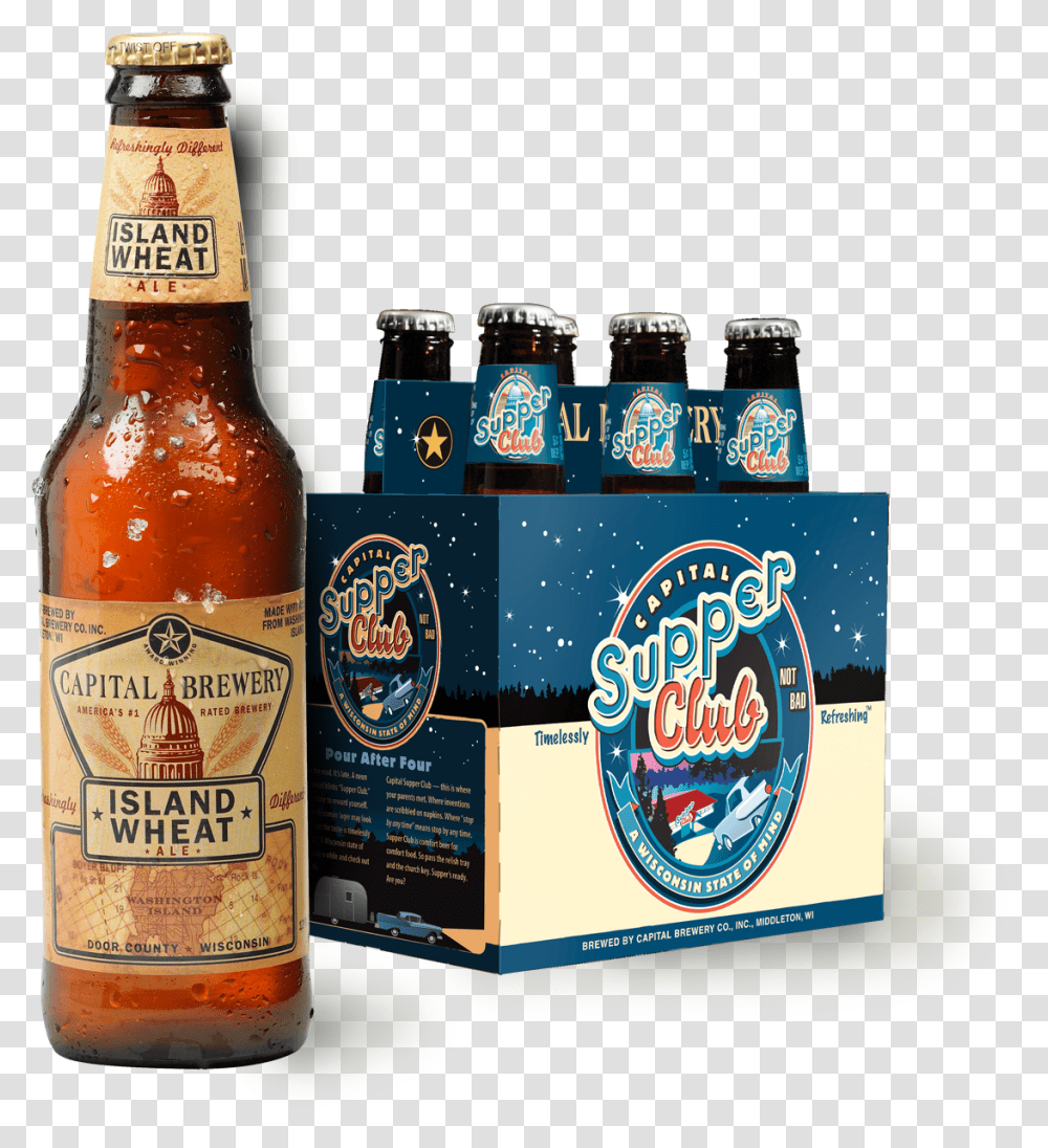 Capital Brewery Supper Club Six Pack And Island Wheat Glass Bottle, Beer, Alcohol, Beverage, Drink Transparent Png