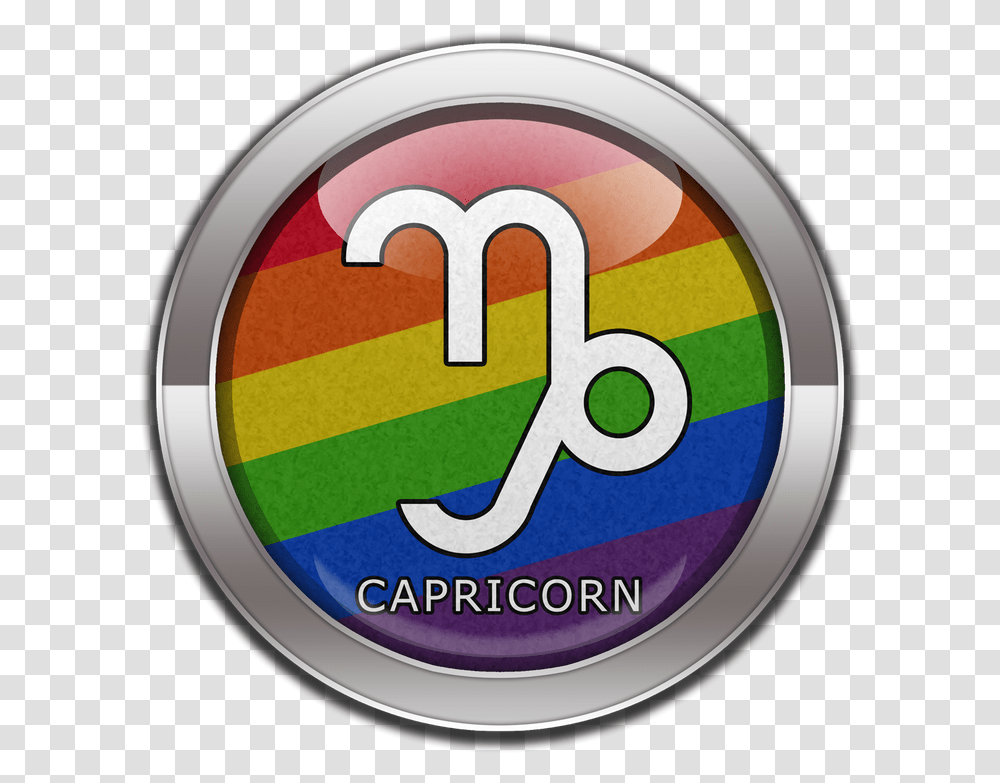 Capricorn Horoscope Symbol On Round Lgbt Rainbow Pride Bisexual Capricorn, Logo, Trademark, Word Transparent Png
