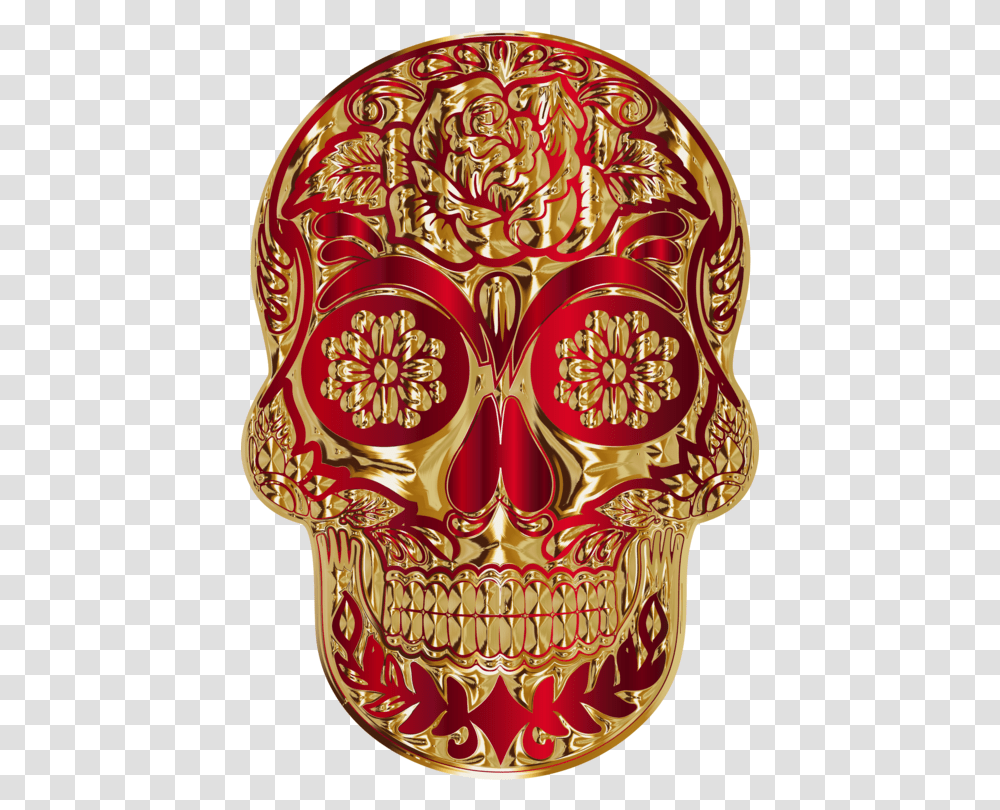 Capskullred Red Gold Sugar Skull, Furniture, Pattern, Floral Design Transparent Png