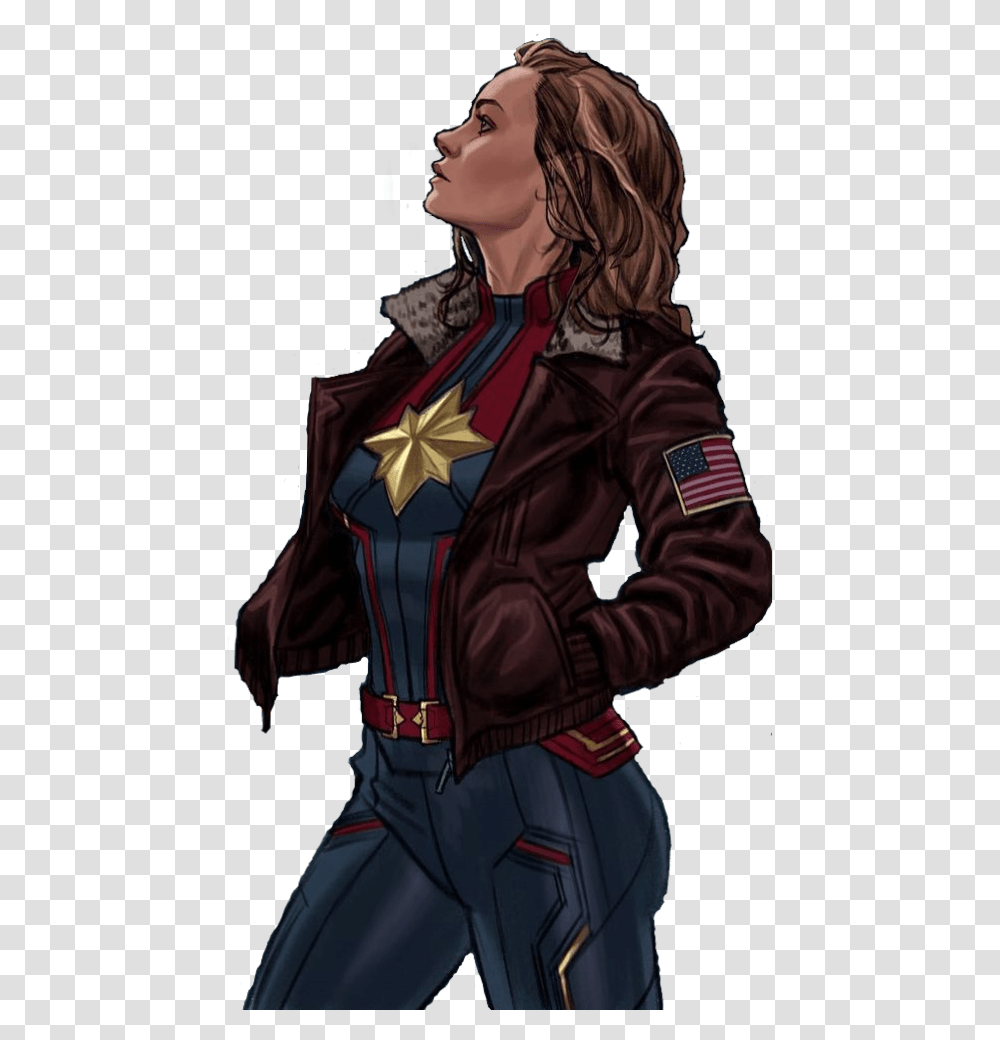 Captain Marvel Captainmarvel Carol Danvers Caroldanvers Captain Marvel Jacket Comics, Coat, Person, Manga Transparent Png