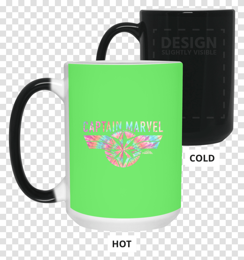 Captain Marvel Logo Banner Tie Dye Colors Color Changing Mug, Coffee Cup, Pottery, Label Transparent Png