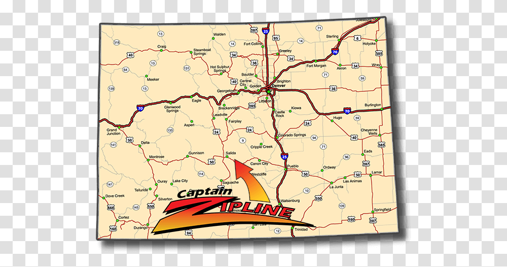 Captain Zipline Central Colorado Map Colorado Highway Map, Plot, Diagram, Atlas, Electronics Transparent Png