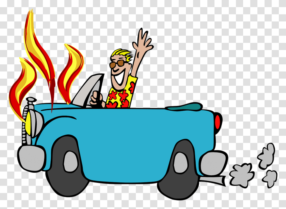 Car Auto Crash Automobile Crashed Flames Burning Dad Driving A Car Clipart, Vehicle, Transportation, Performer Transparent Png
