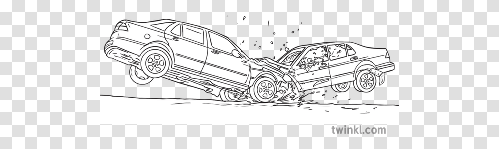 Car Crash Accident Ks3 Black And White Illustration Twinkl Executive Car, Vehicle, Transportation, Wheel, Machine Transparent Png