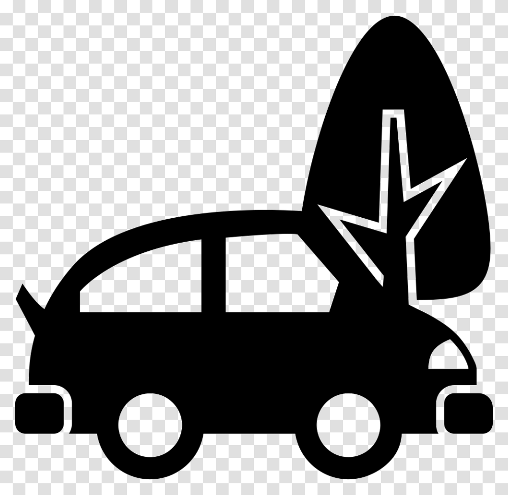 Car On City Street With A Tree Electric Vehicle Icon Svg, Lawn Mower, Tool, Stencil, Transportation Transparent Png