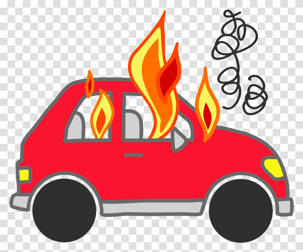 Car On Fire Cartoon, Flame, Fire Truck, Vehicle, Transportation Transparent Png