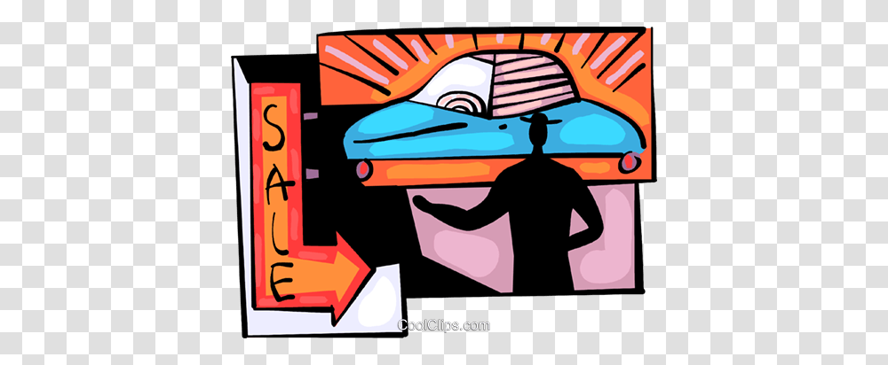 Car Salesman With Sale Sign Royalty Free Vector Clip Art, Person, Modern Art, Drawing Transparent Png