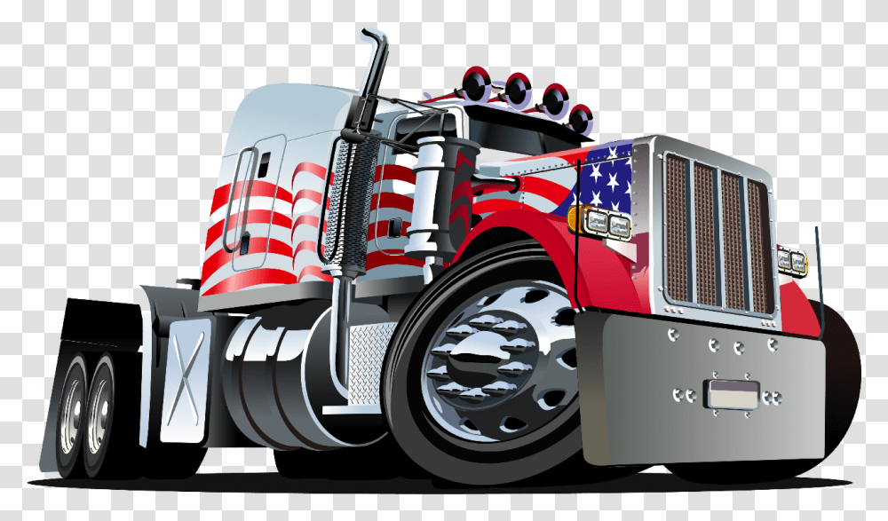 Car Semi Semi Truck American Flag, Wheel, Machine, Fire Truck, Vehicle Transparent Png