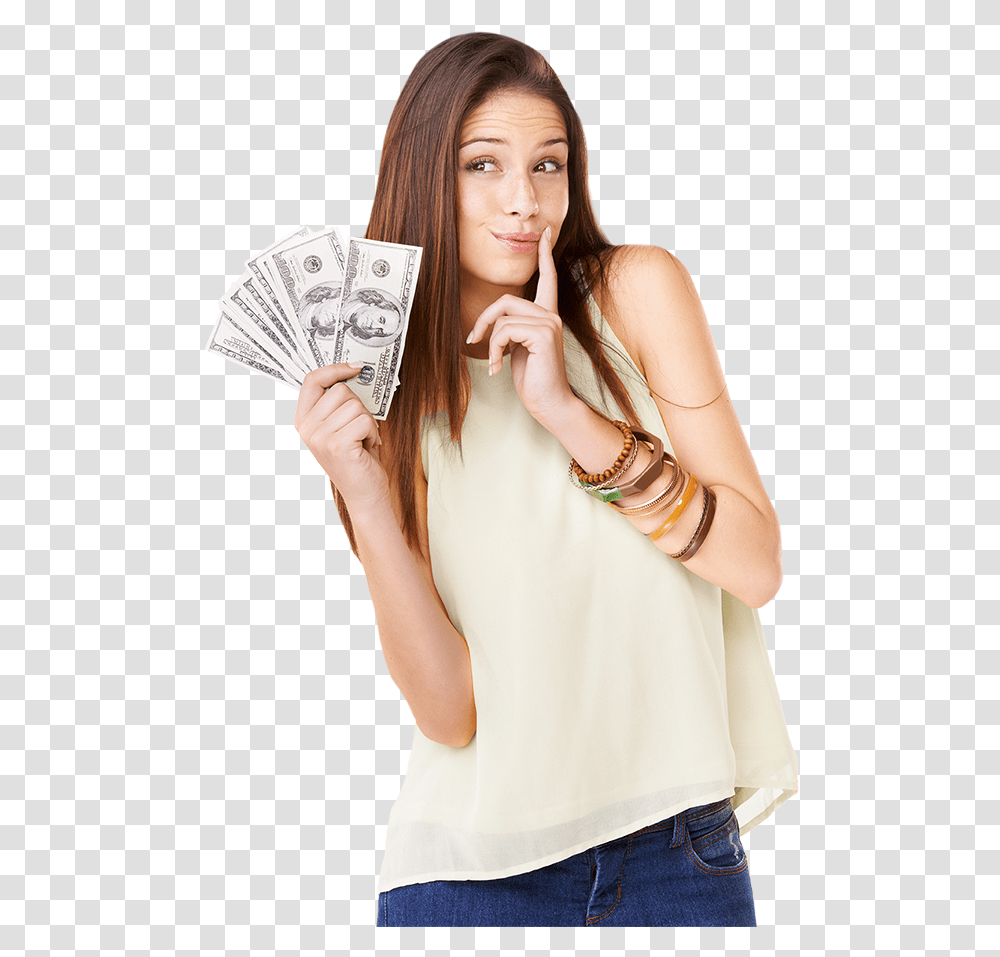 Car Title Loans In Lake Mary Florida Girl With Money, Person, Human, Dollar, Female Transparent Png