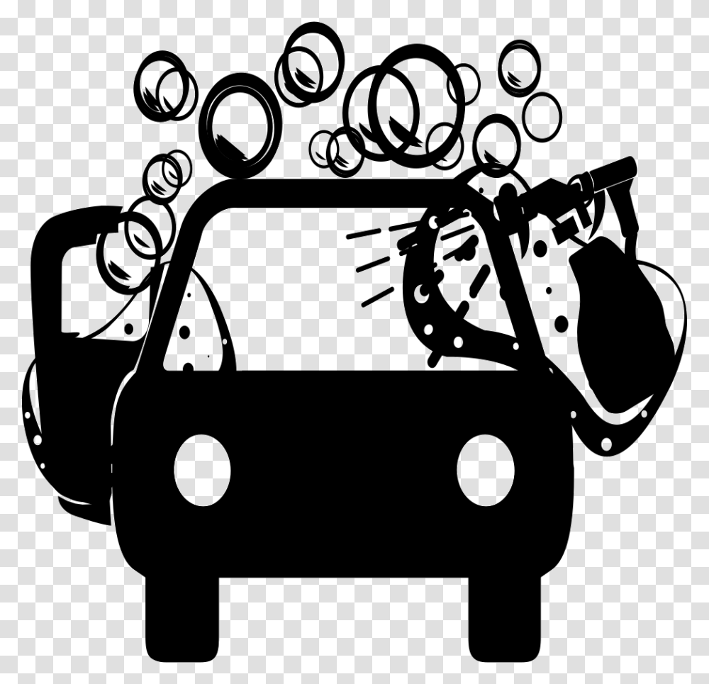 Car Wash Black And White Clipart Clip Art Icon Car Wash, Transportation, Vehicle, Lawn Mower, Stencil Transparent Png