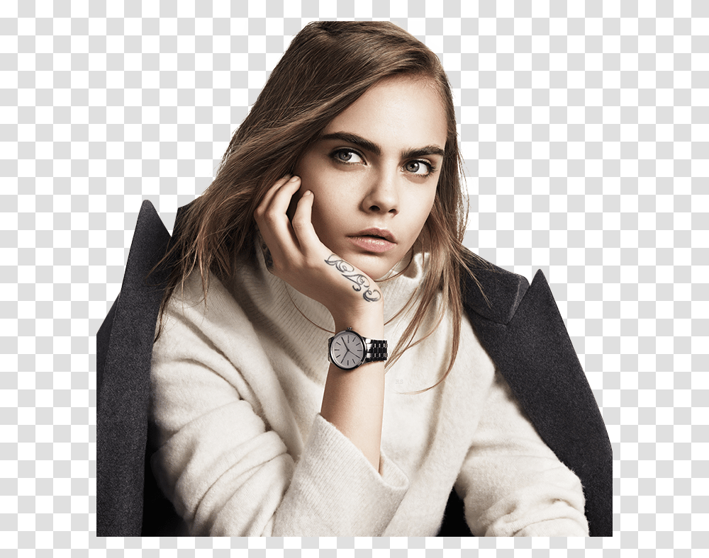 Cara Delevingne Model And Cara Image Cara Delevingne Dkny Watch, Sleeve, Person, Long Sleeve Transparent Png
