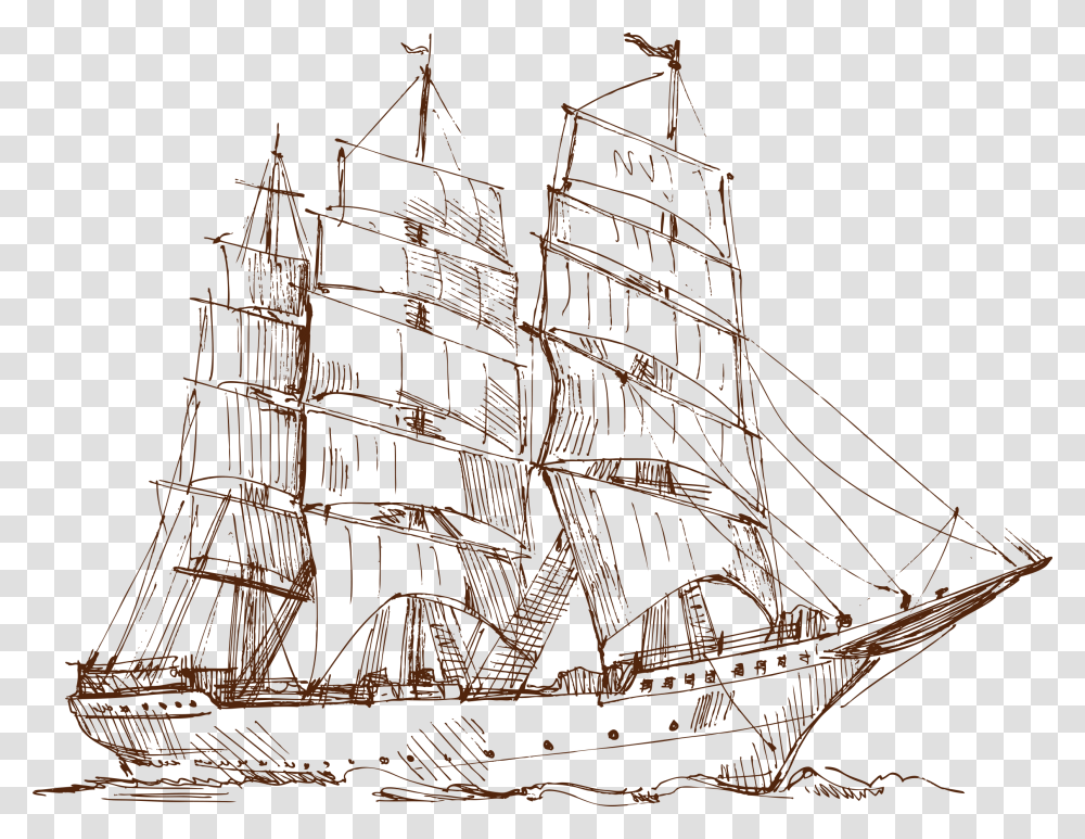 Caravel Drawing Water Drawing Sail Ship, Vehicle, Transportation, Bridge Transparent Png