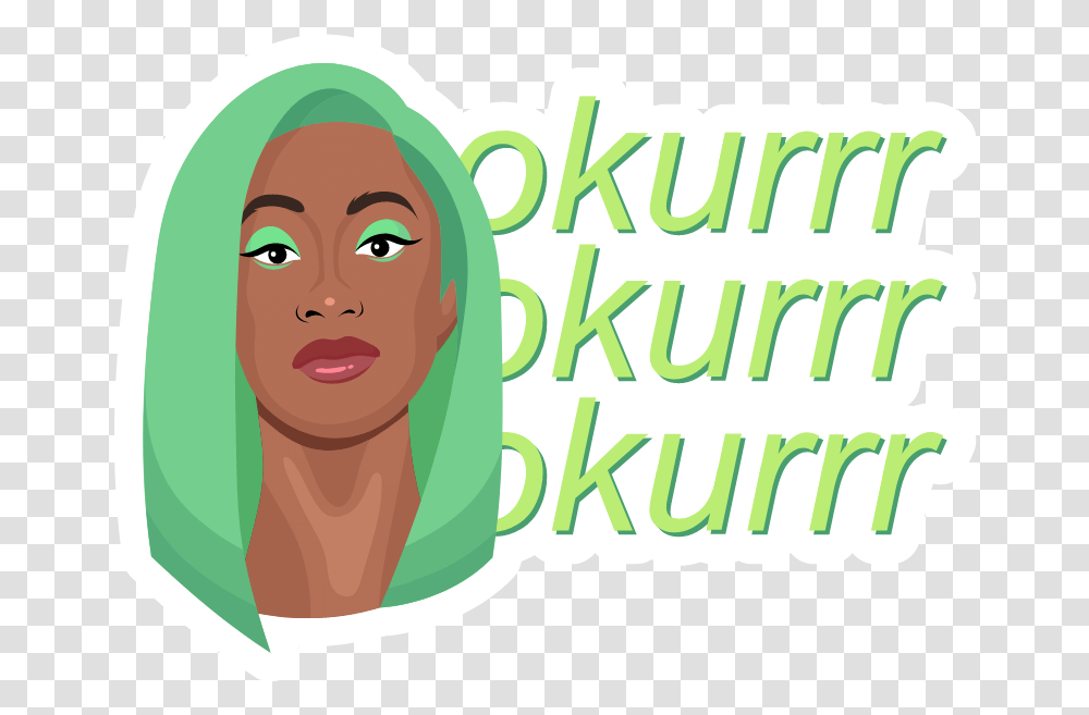 Cardi B Green Hair Okurrr Sticker Sticker Mania Hair Design, Face, Smile, Female, Word Transparent Png