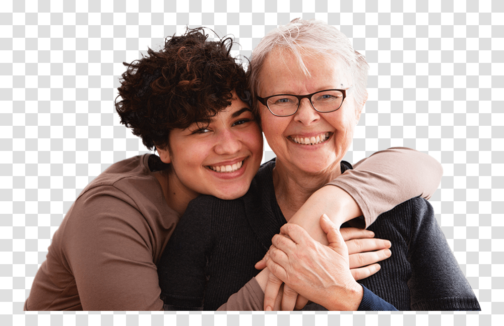 Care Giver Embrace, Person, Glasses, Accessories, Face Transparent Png
