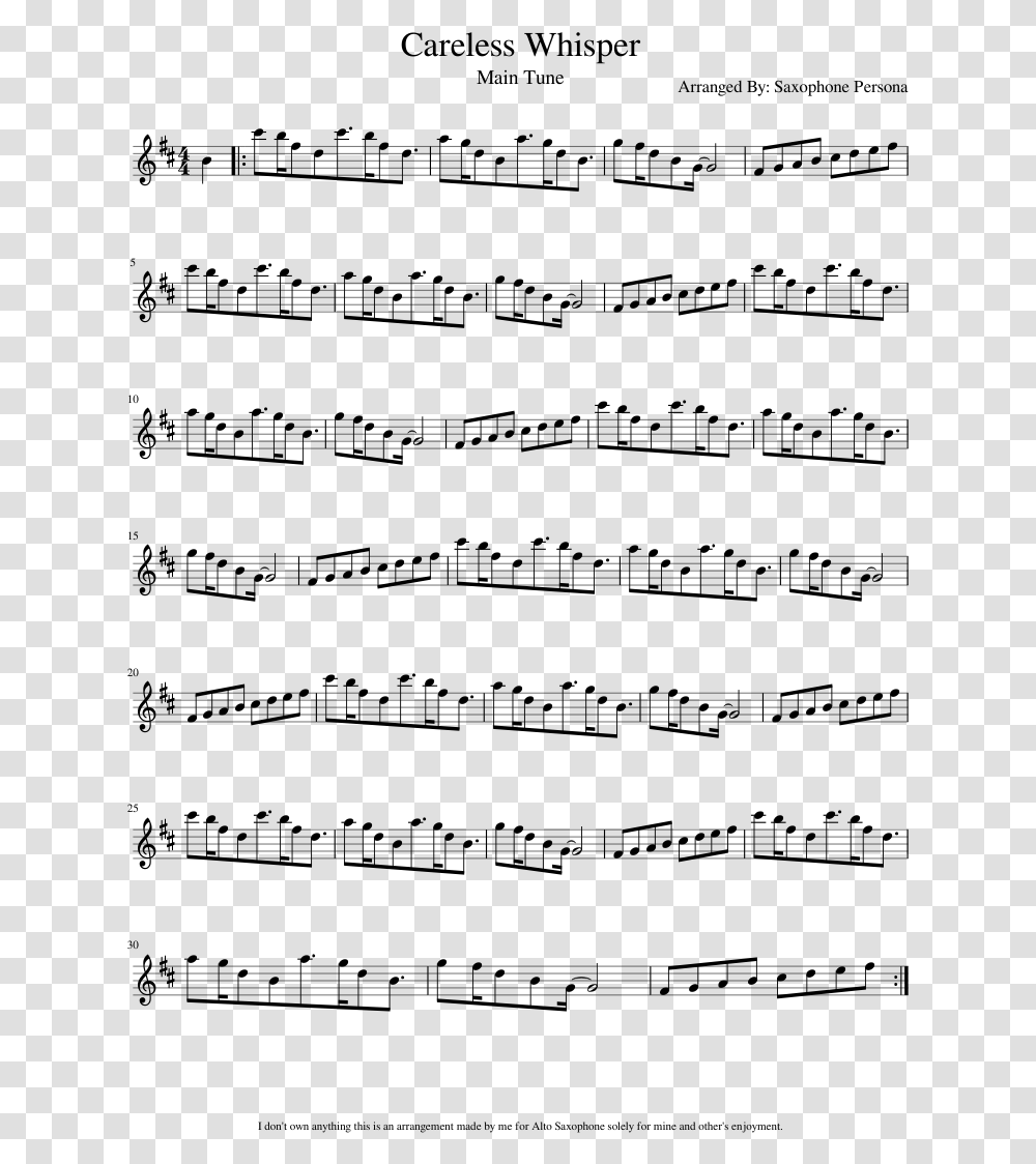 Careless Whisper Sheet Music Composed By Arranged By Troy's Wedding Bagpipe Sheet Music, Gray, World Of Warcraft Transparent Png
