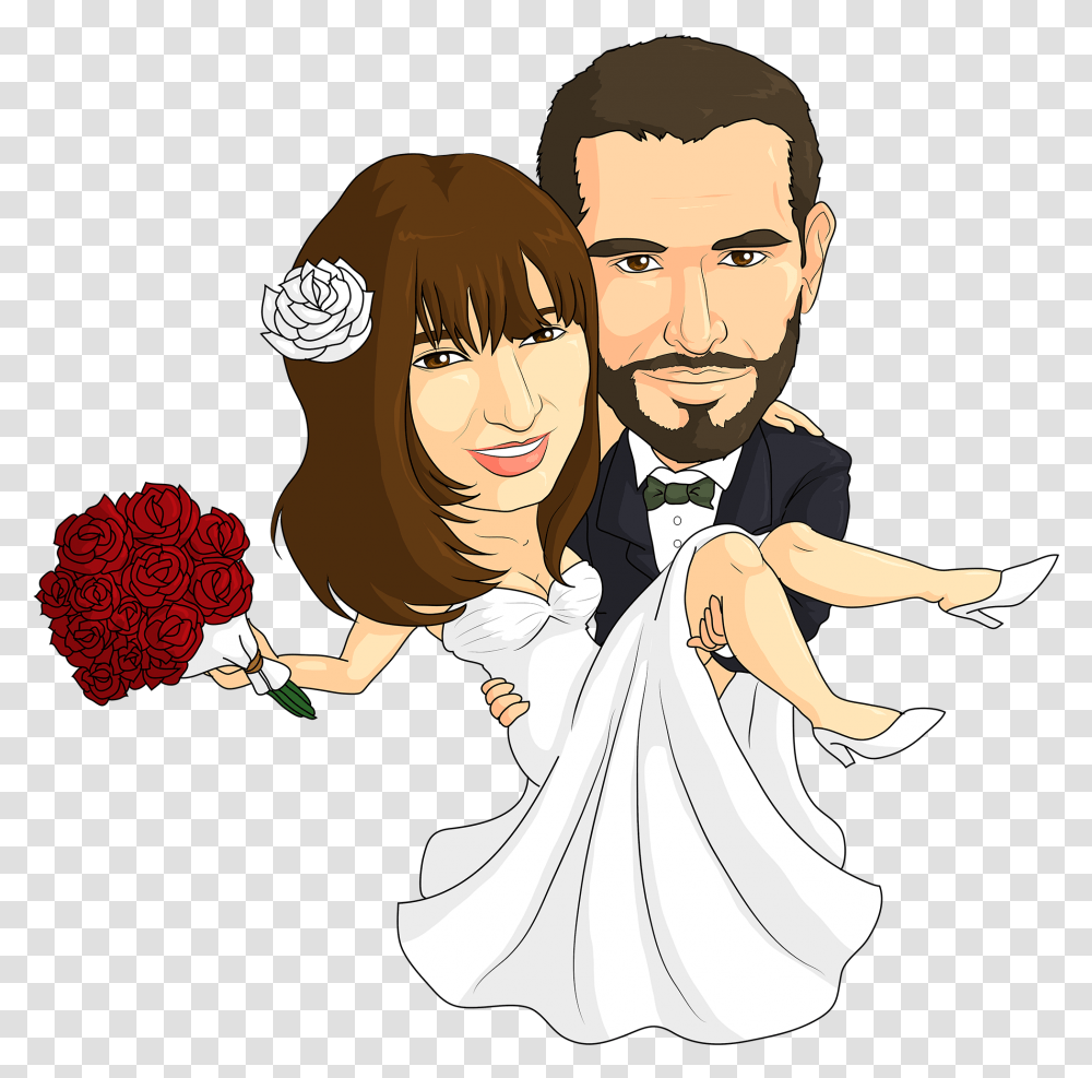 Caricature For A Wedding Couple Cartoon Caricature Wedding, Person, Human, Performer, People Transparent Png