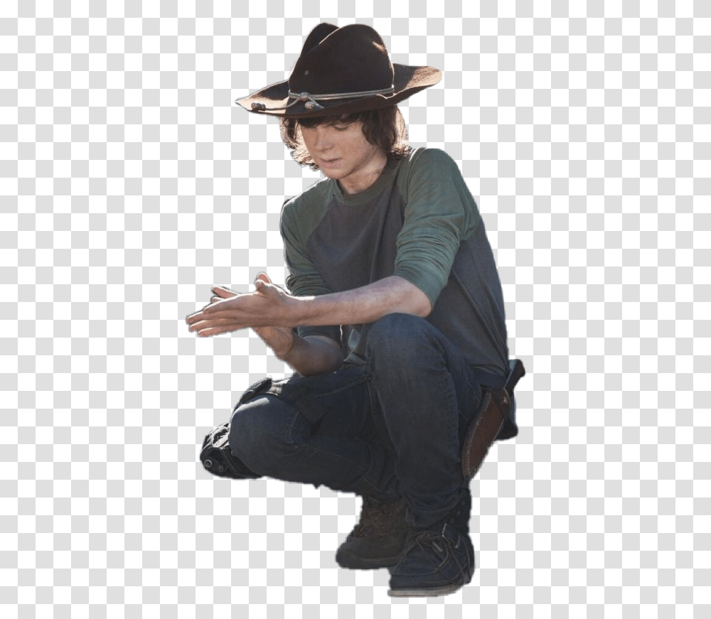 Carl Grimes Hat, Person, Pants, Sitting Transparent Png