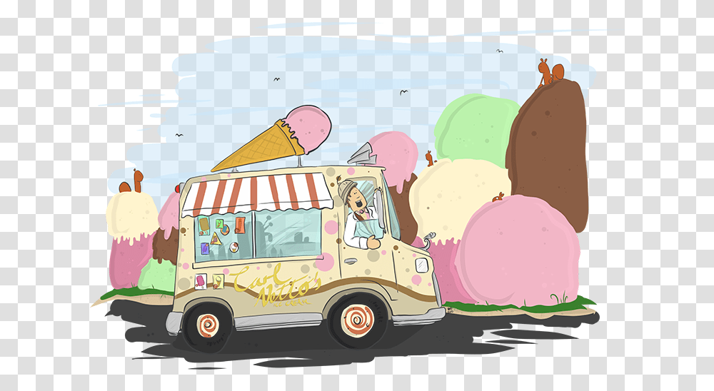 Carl Netto The Marvellously Magical Ice Cream Man Squirrels Illustration, Truck, Vehicle, Transportation, Van Transparent Png