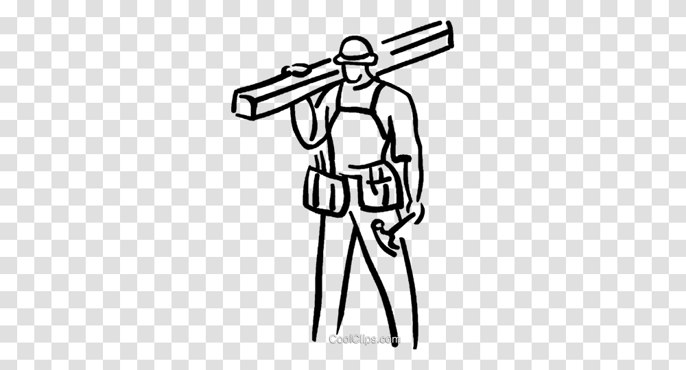 Carpenter With Hammer And Lumber Royalty Free Vector Clip Art, Stencil, Hand, Utility Pole Transparent Png