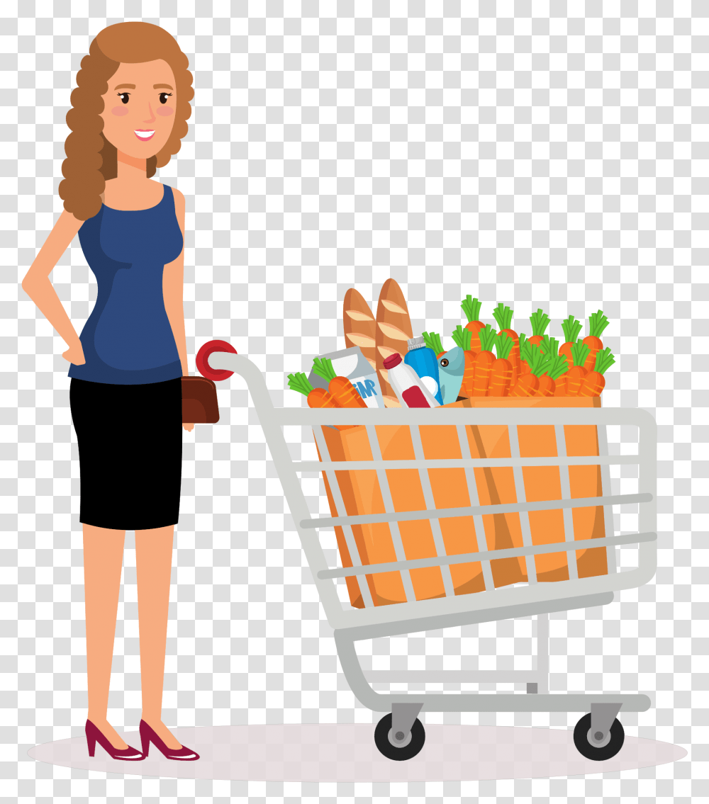 Cart Clipart Full Shopping Cart Clipart, Person, Human, Female, Girl Transparent Png