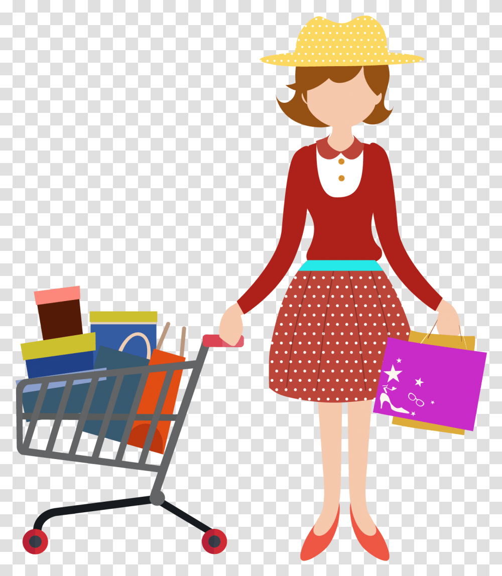 Cart Computer Icons Clip Art Cartoon Woman People Shopping, Hat, Clothing, Person, Dress Transparent Png