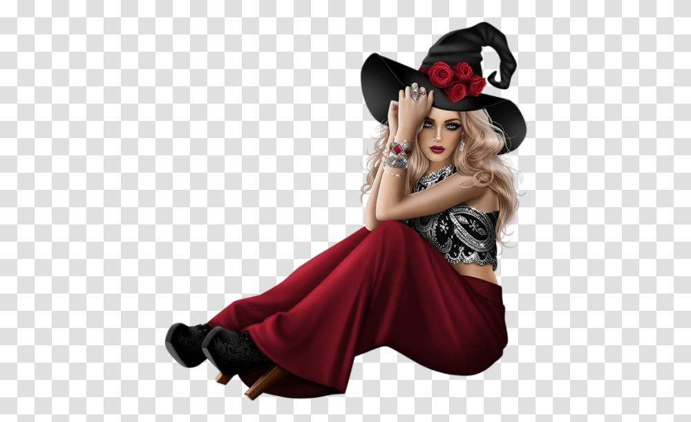 Cart Witch Red Flowers Witch, Clothing, Person, Dress, Female Transparent Png