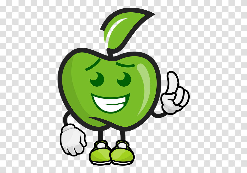 Cartoon Apple Fun Character Friendly Happy, Green, Plant, Recycling Symbol, Elf Transparent Png