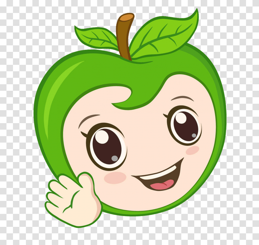 Cartoon Auglis Clip Art Green Smile Transprent Cute Cute Cartoon Apple Clipart, Plant, Food, Text, Fruit Transparent Png