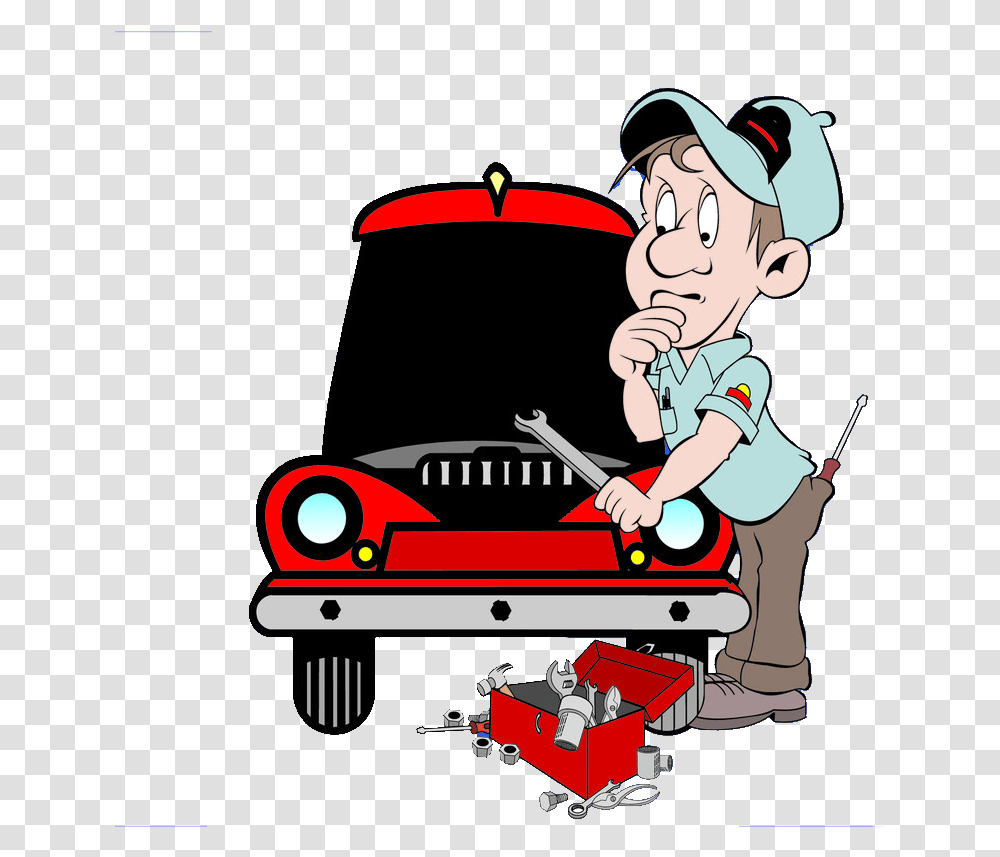 Cartoon Auto Car Repair Car Repair Cartoon, Person, Lawn Mower, Transportation, Vehicle Transparent Png