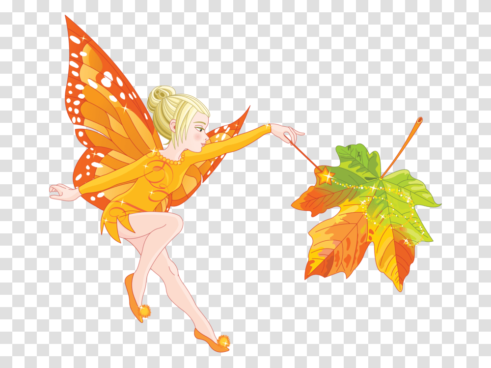 Cartoon Autumn Fairy, Leaf, Plant, Person, Human Transparent Png