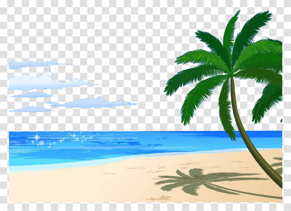 Cartoon Beach, Tree, Plant, Palm Tree, Tropical Transparent Png