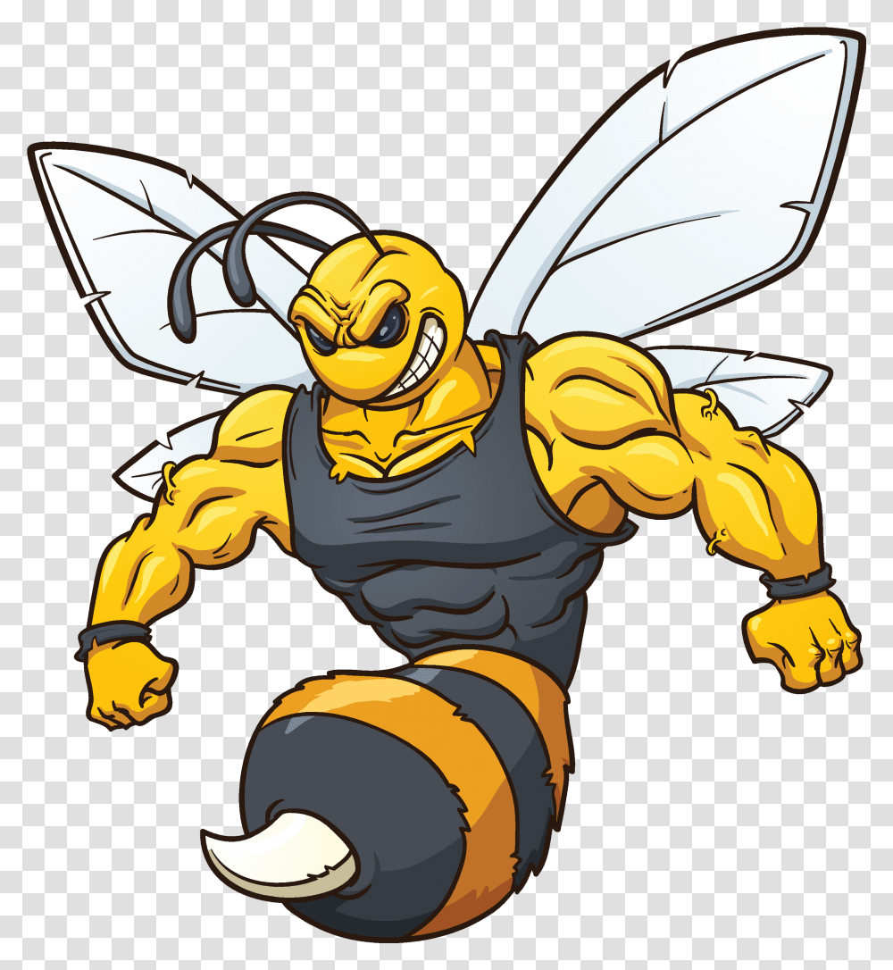 Cartoon Bee Strong Bee Cartoon, Wasp, Insect, Invertebrate, Animal Transparent Png