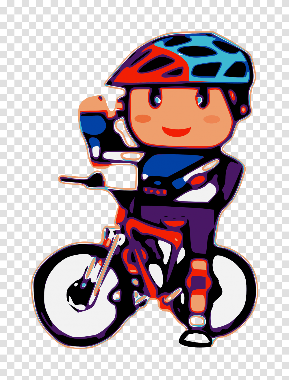 Cartoon Biker Free Clipart Image, Vehicle, Transportation, Bicycle, Helmet Transparent Png