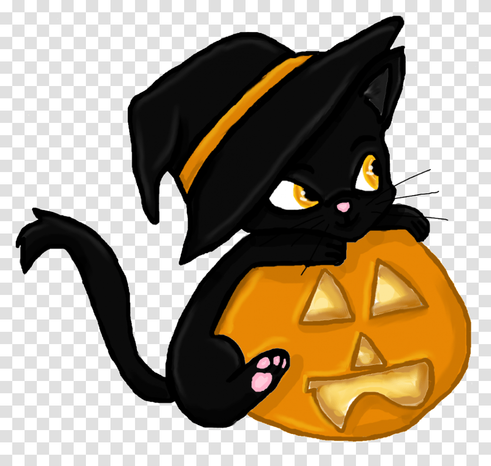 Cartoon Black Cat Halloween, Helmet, Apparel, Plant Transparent Png