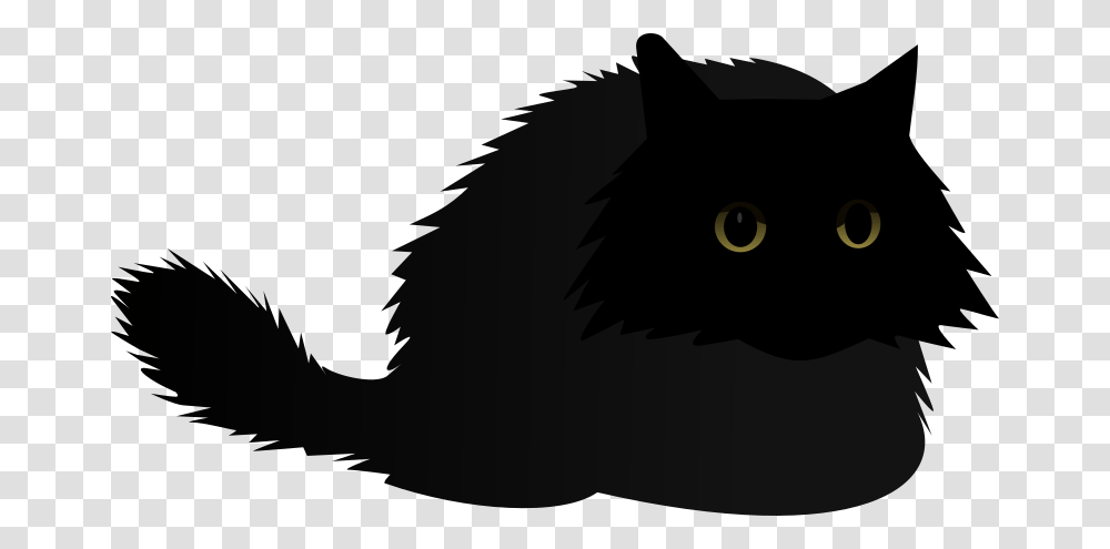 Cartoon Black Fluffy Cat, Black Cat, Pet, Mammal, Animal Transparent Png