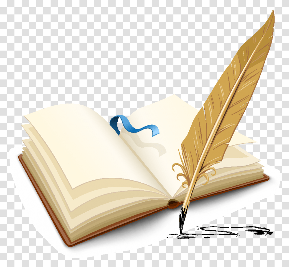 Cartoon Book Feather Pen Element Book And Feather Pen, Page, Diary Transparent Png