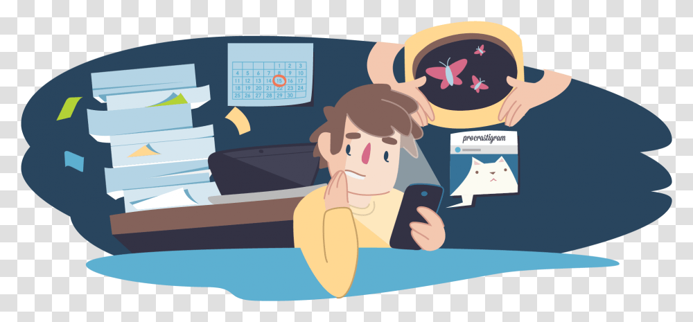 Cartoon Boy Procrastinating At Work Stress Anxiety Clipart, Advertisement, Poster, Flyer, Paper Transparent Png