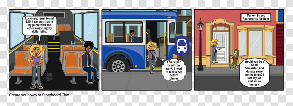 Cartoon, Bus, Vehicle, Transportation, Person Transparent Png