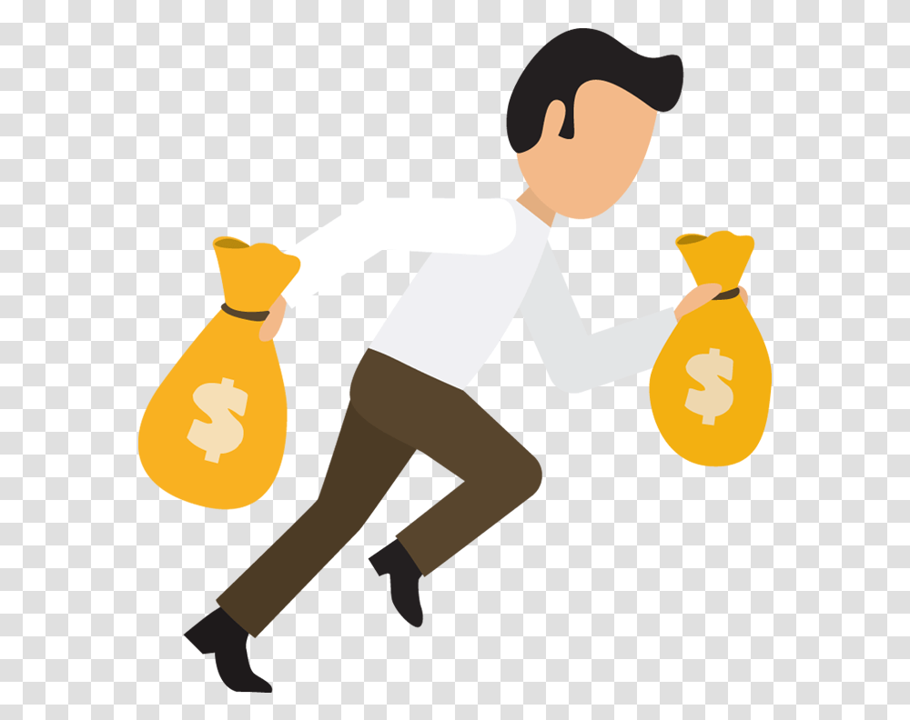 Cartoon Business Man Run With Money Bags 1designshop Man With Money Bag, Bowling, Cross, Logo Transparent Png