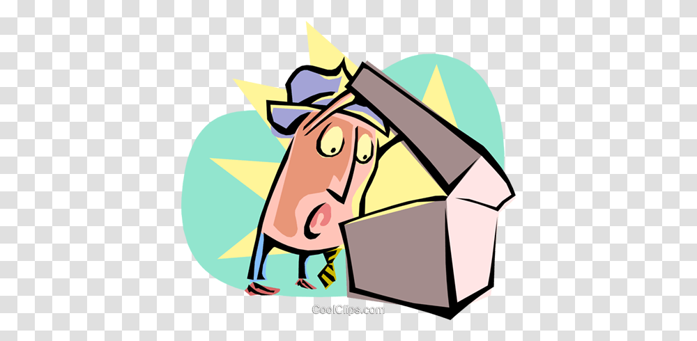 Cartoon Businessmanlooking Into Box Royalty Free Vector Clip Art, Recycling Symbol, Carton, Cardboard, Student Transparent Png
