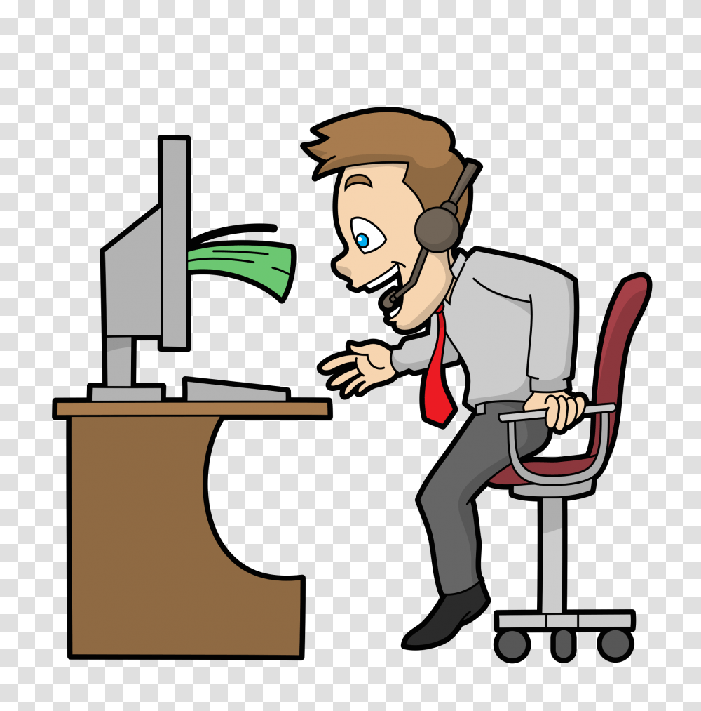 Cartoon Call Center Guy Making Money Online, Person, Human, Performer, Crowd Transparent Png