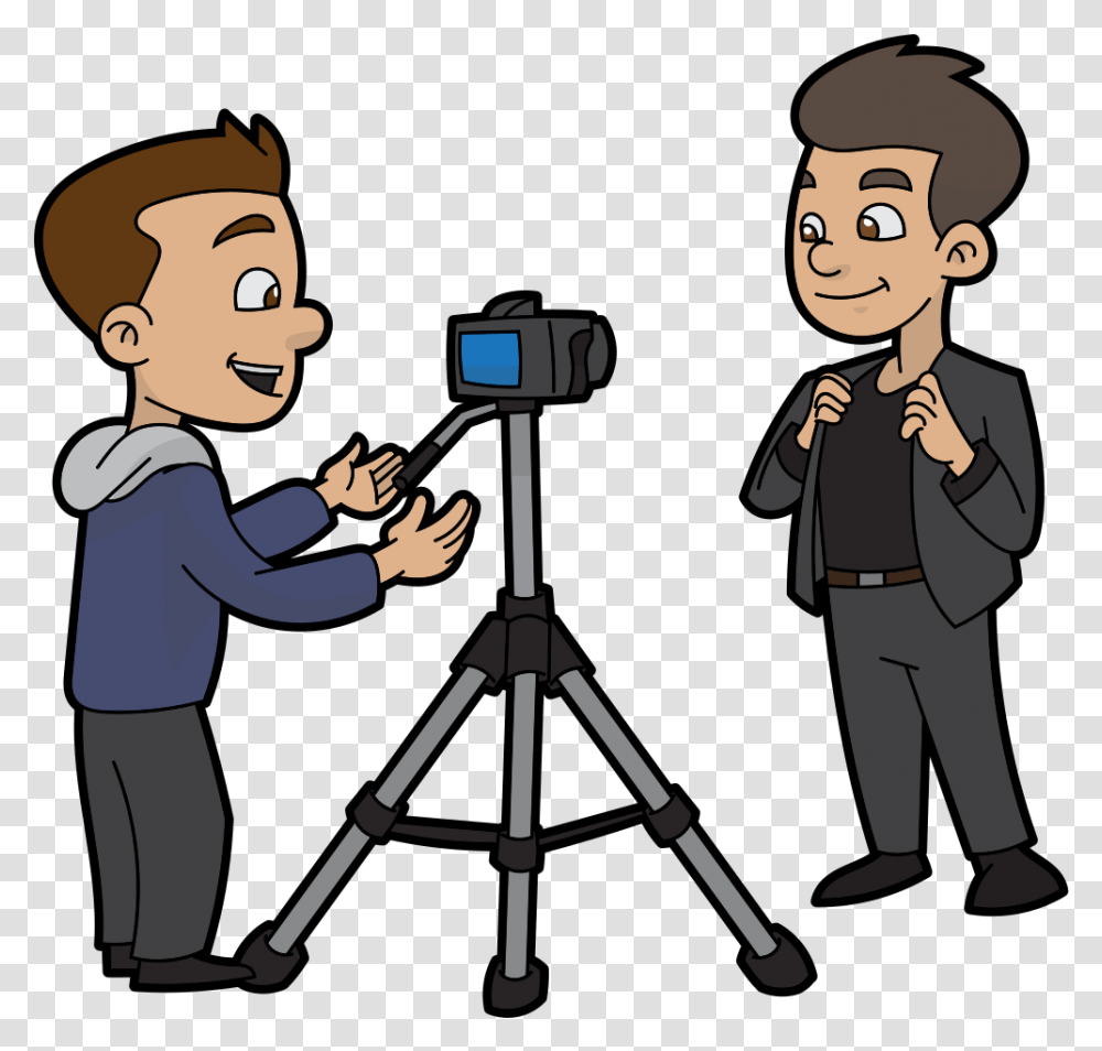 Cartoon Cameraman Directing A Marketing Video Cartoon Camera Man Clip Art, Tripod, Person, Human, Photography Transparent Png