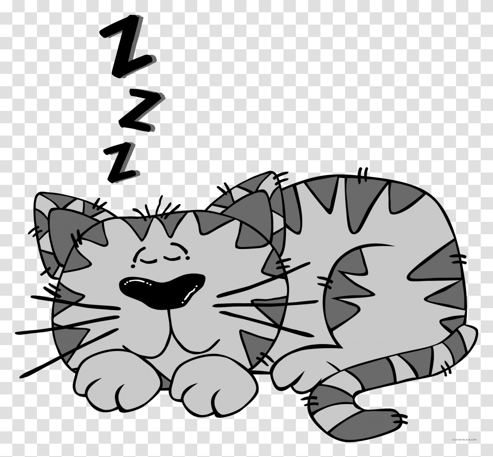 Cartoon Cat Animal Free Black White Clipart Images Cat Sleeping Clipart, Reptile, Mammal, Drawing, Crocodile Transparent Png