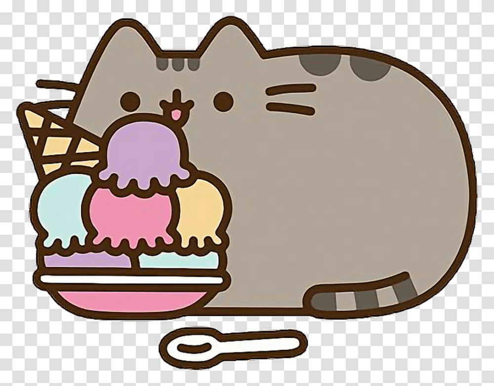 Cartoon Cat Eating Pusheen Download Pusheen Cat Kawaii, Label, Food, Dessert, Cake Transparent Png